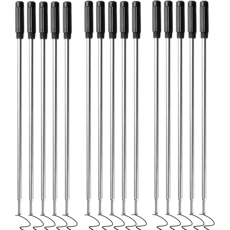 0.7 mm Ballpoint Ink Twist Pen Refills, 15 Pcs Medium Point Metal Smooth Writing Replaceable Ink Refill, Stationery Compatible for Cross Ballpoint Replacement (4.6in M) (Black, 15)