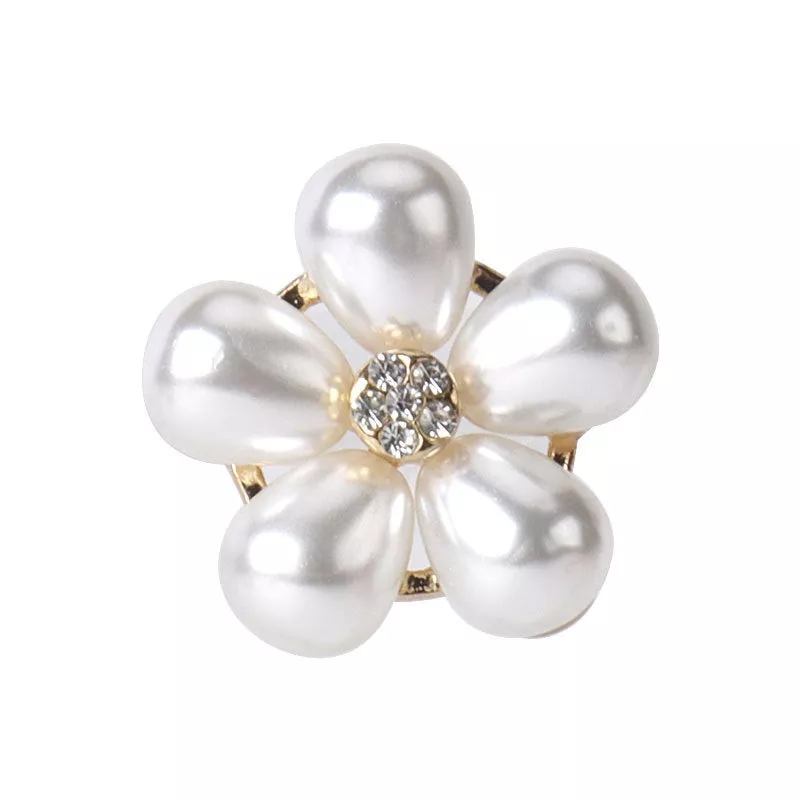 0.9inch Pearl Flower Rhinestone Button Metal Base with Shank 6pcs Gold