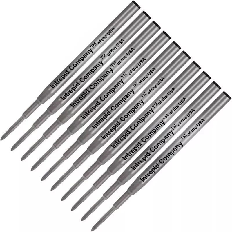 10 Genuine Intrepid Ballpoint Pen Refills for Montblanc Twist Style Pens, Medium Point, Bulk Packed (Black)
