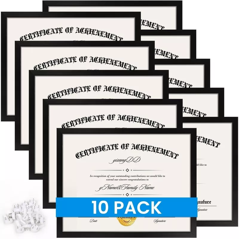 10-Pack Certificate Frames 8.5x11 Black with Clear Plexiglass