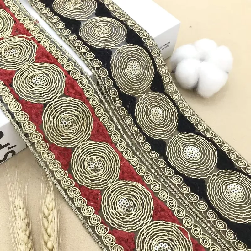 10 Yards 6.5CM Wide Miao Ethnic Circle Embroidery Lace Trim Black
