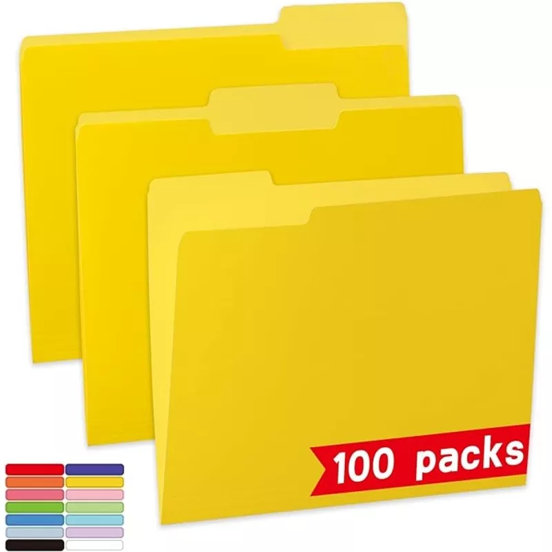 100 Packs Yellow File Folder,1/3-Cut Tabs,File Folders Letter Size,8.5x11 Inch File Folders for Office,School and Home,Folders for Documents