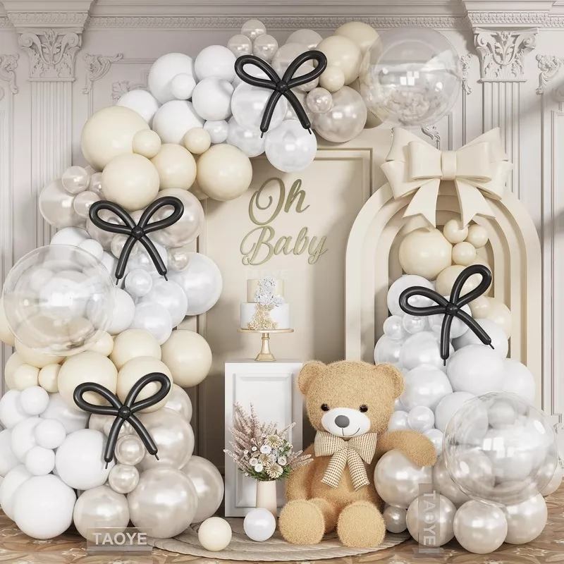 117-Piece Pearl White Balloon Arch Kit with Long Balloons and Clear Balloons