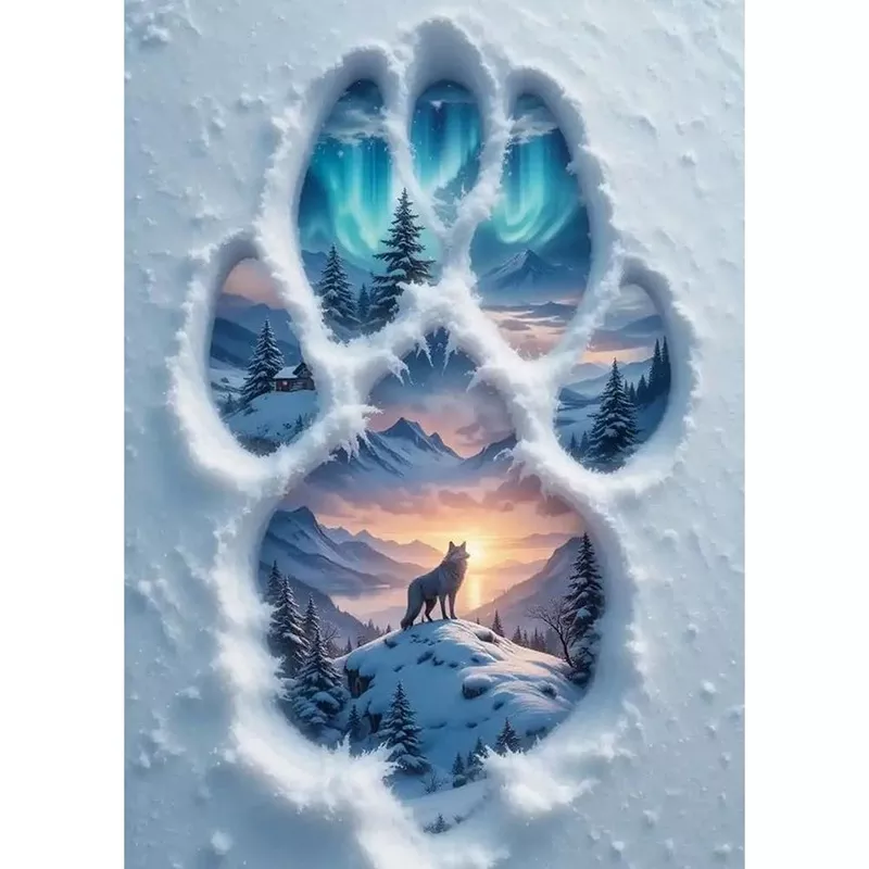 12×16 Inch Landscape Wolf 5D Diamond Painting Kit, Round Full Drill Gem Art Set