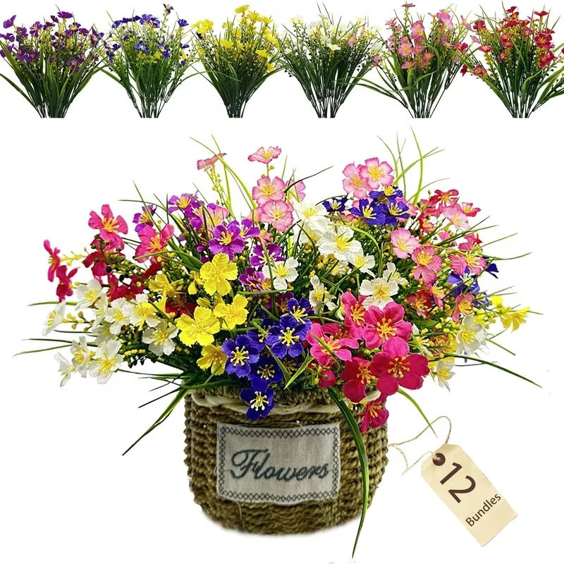 12-Bundle Artificial Daisy Flowers, 6 Mixed Colors, Silk and Plastic, UV Resistant for Indoor and Outdoor Decor