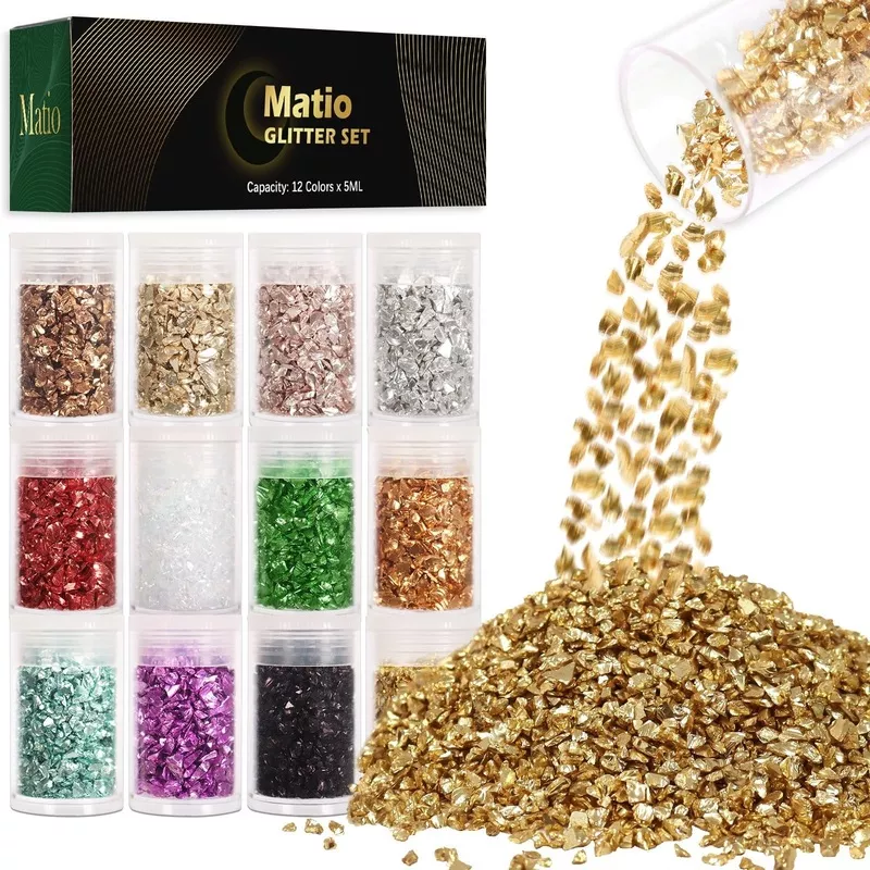12-Color Crushed Glass Irregular Glitter, 4.23oz/120g, 2-4mm Sprinkle Chips for Resin Epoxy Jewelry DIY Nail Art Decor