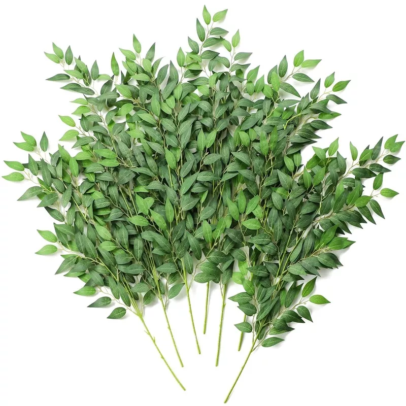 12-Pack 28 in Artificial Italian Ruscus Greenery Stems, Faux Silk Green Leaves with Wire Stems for Bouquets, Centerpieces, Arches and Home Decor