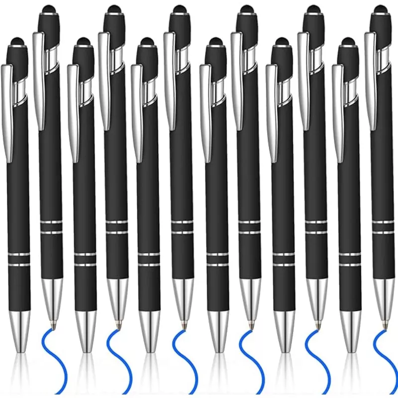 12 Pcs Blue Ink Ballpoint Pen with Stylus Tip, 1.0 mm Metal Pen Stylus Pen for Touch Screens, 2 in 1 Thank You Pen Gift for Friends, Colleagues, Coworker, Office, Family(Moran)
