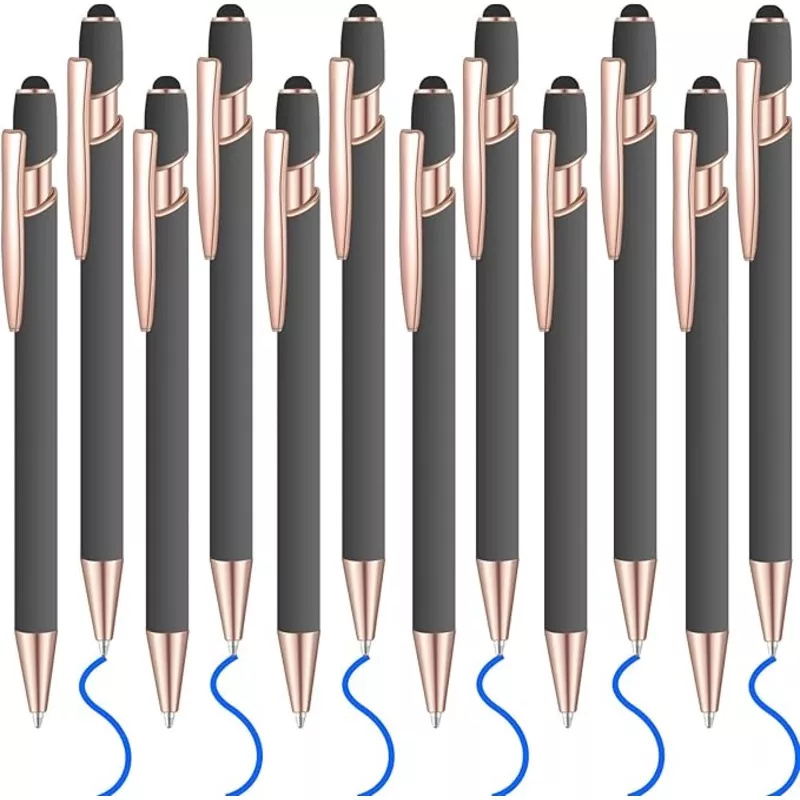 12 Pcs Blue Ink Ballpoint Pen with Stylus Tip, 2 in 1 Gift Pen for Touch Screens (Gray Rose Gold)