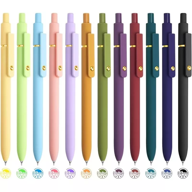 12 Pcs Color Pens for Journaling 0.5mm Fine Point Colored Gel Ink Pen, Smooth Writing Colorful Pens for Note Taking, Gift Set for Women & Men (12 Pcs Vintage & Vibrant Gold)