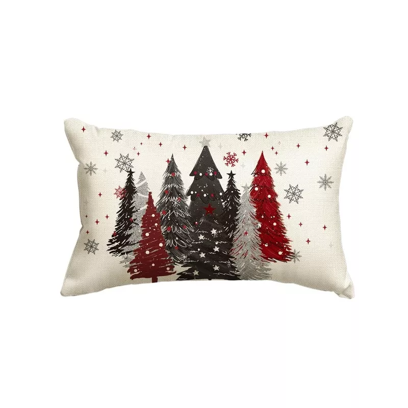 12 x 20 Inch Christmas Throw Pillow Cover, Red and Black Polyester Tree Snowflake Cushion Case with Hidden Zipper, No Insert