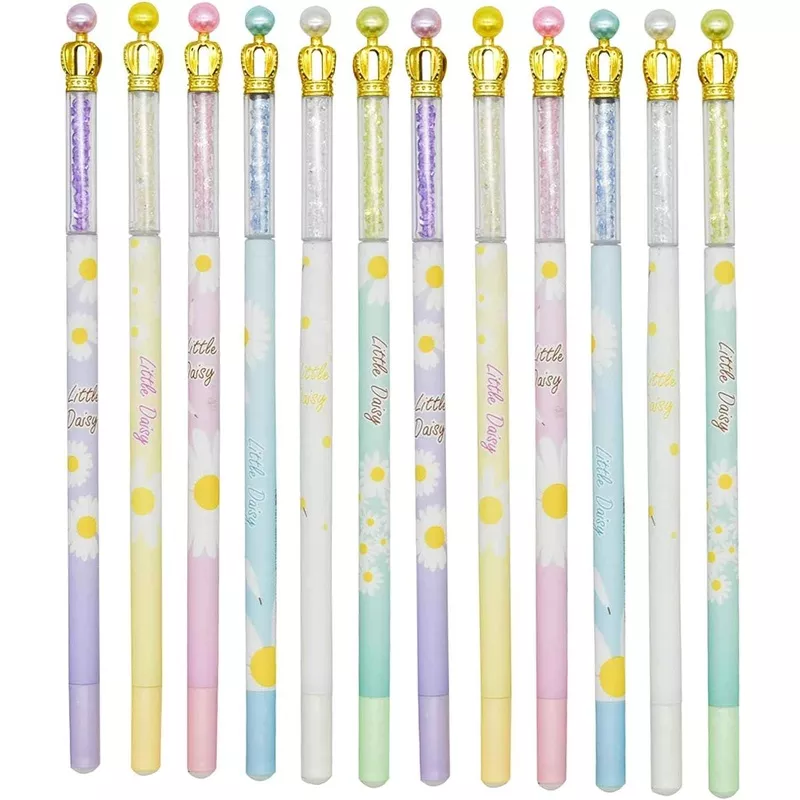 12PCS Fancy Floral Crown Gel Pens 0.5mm Black Ink
