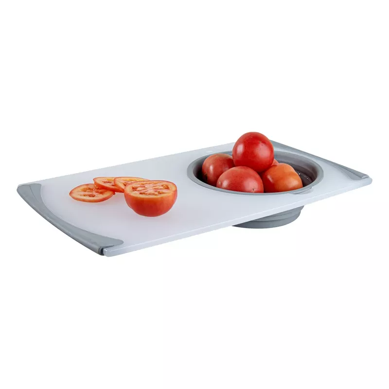 Chef 101 Gray Plastic Over the Sink Cutting Board – with Collapsible Strainer – 19 3/4″ x 11 1/4″ – 1 count box
