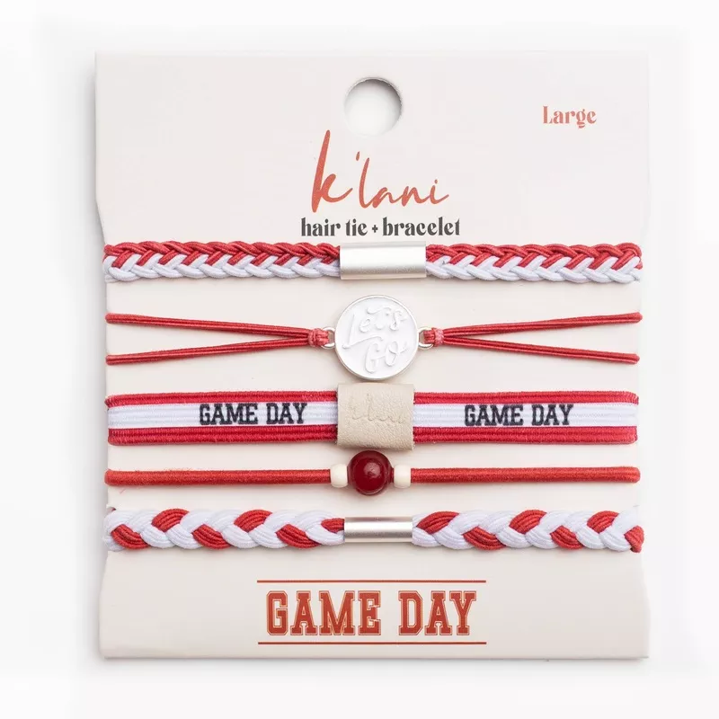 “Game Day” Crimson/White Hair Tie Bracelet: Medium