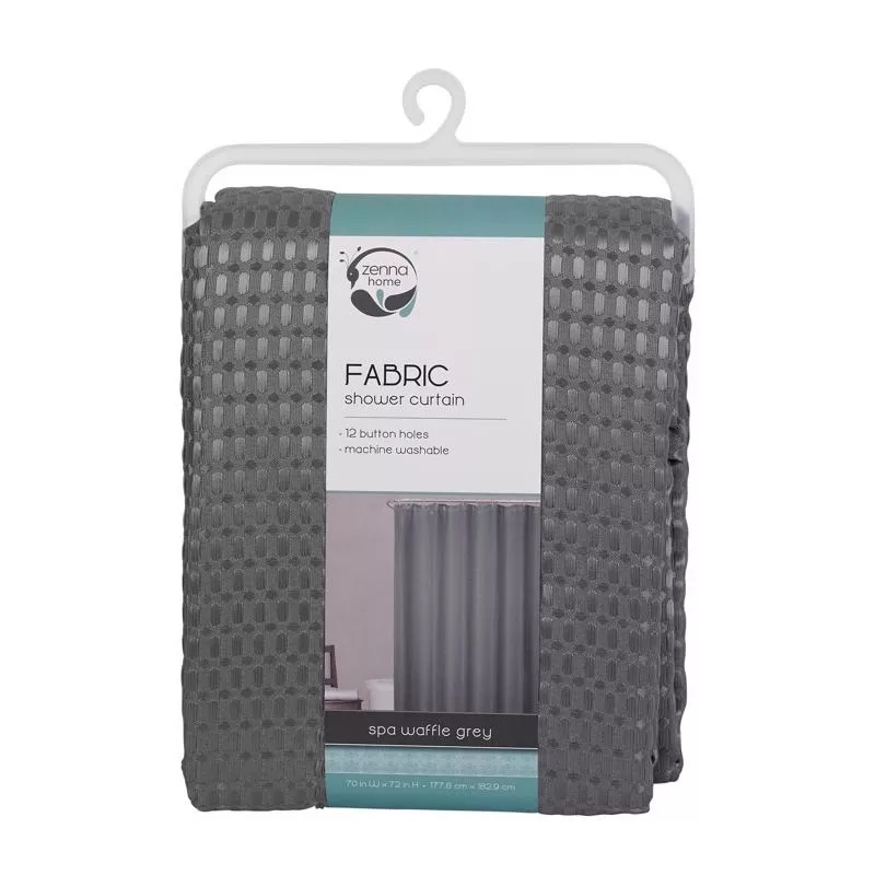 Zenna Home 72 in. H X 70 in. W Grey Spa Waffle Shower Curtain Fabric