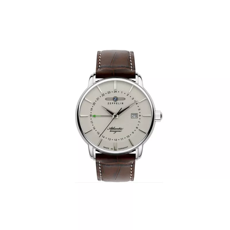 Zeppelin Atlantic Quartz Watch, White, 41 mm, Day, Leather strap, 8442-5