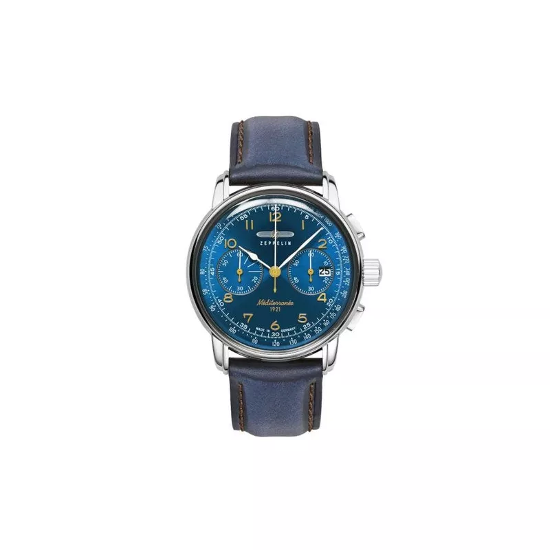 Zeppelin Mditerrane Chronograph Quartz Watch, Blue, 42 mm, 9670-3