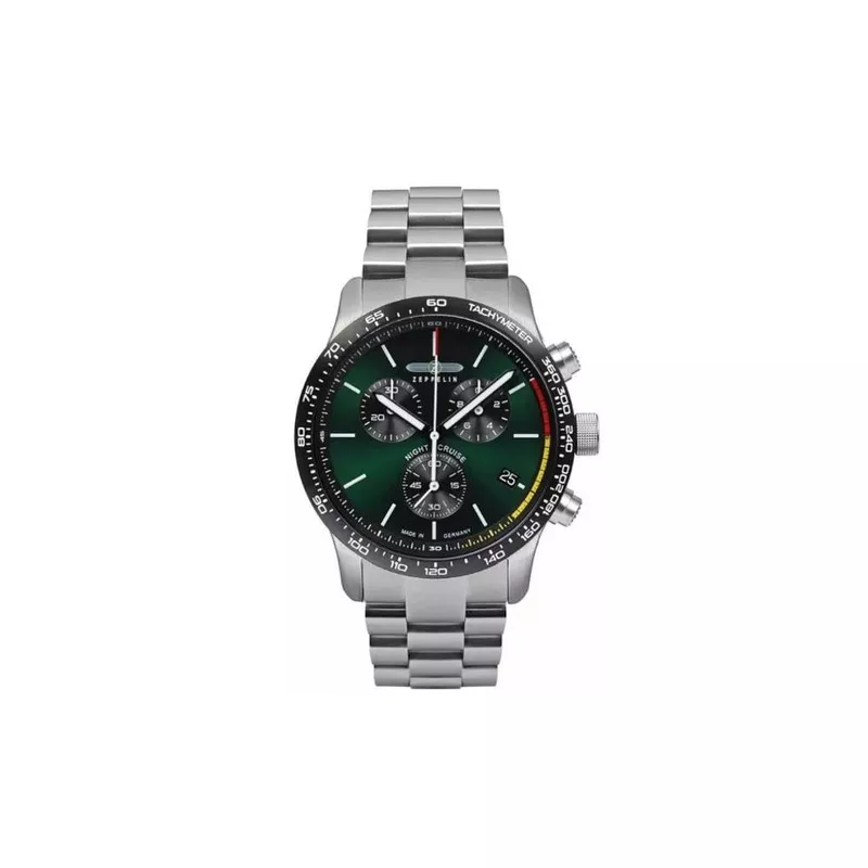 Zeppelin Night Cruise Quartz Watch, Green, 42 mm, Chronograph, Day, 7288M-4