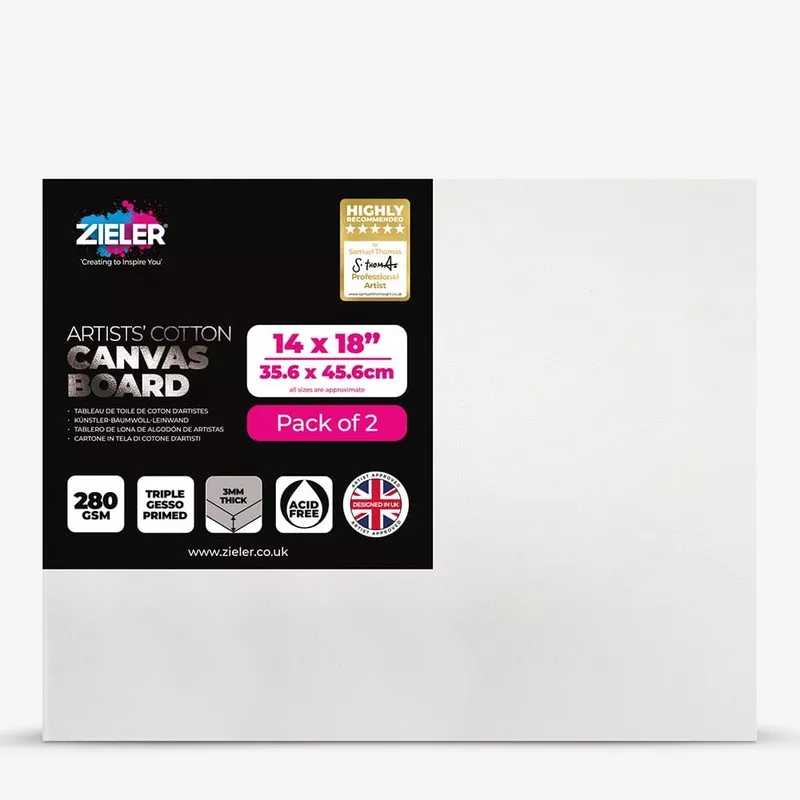 Zieler : Stretched White Canvas Boards : 14x18in (Apx. 35.5×45.5cm) : Pack of 2